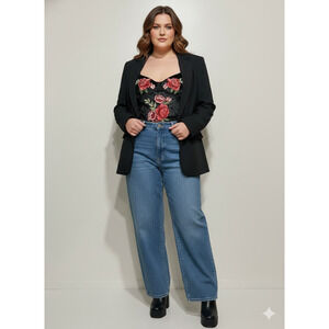 Kilo Brava black Velvet Rose Applique Underwire Bodysuit Holiday Rock Size-L